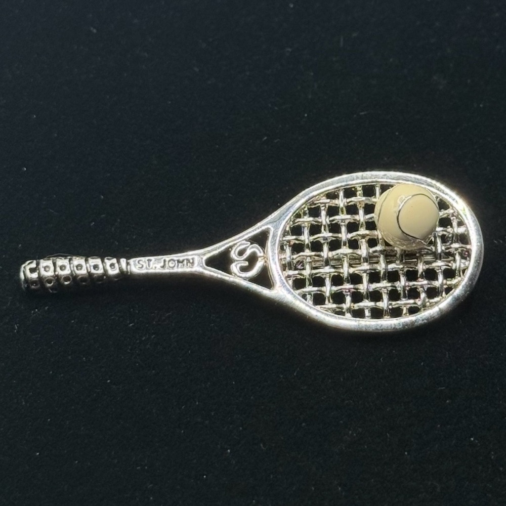 St. John Silver Toned Tennis Racket Brooch with  Ball